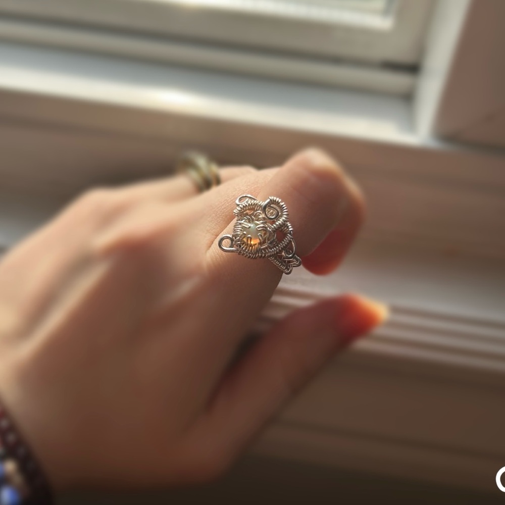 Fire Opal Silver Plated Copper Ring
